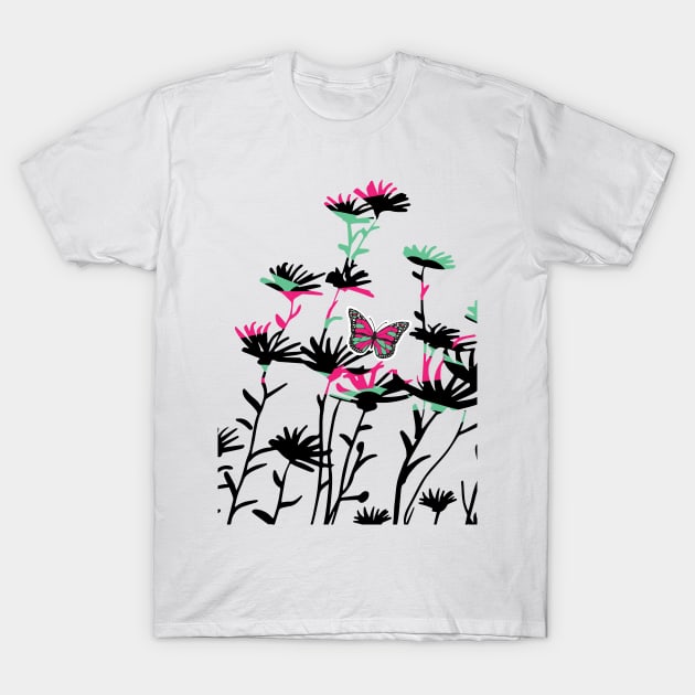 Abstract Black and White Simple Pattern flowers T-Shirt by Promoseven369